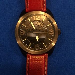 Black Dial / Red Leather Strap Timberland Watch